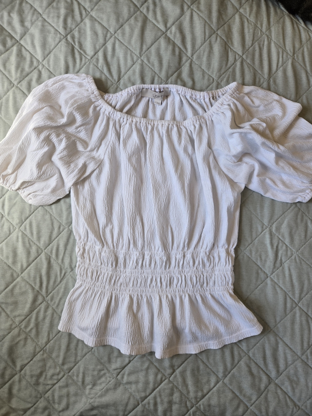 LOFT White Off-Shoulder Smocked Peplum Blouse